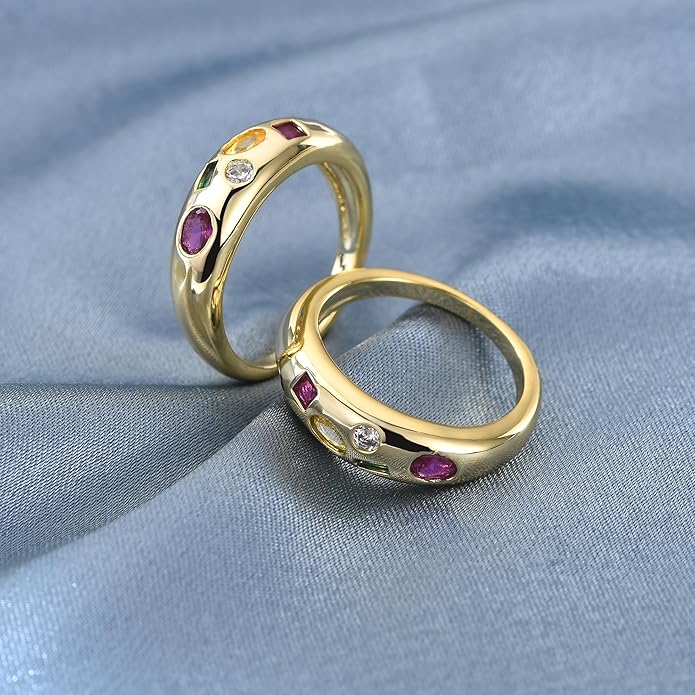 AllenCOCO Chunky Gold Plated Rings for Women - Trendy Cubic Zirconia 14k Gold Filled Stackable Rings