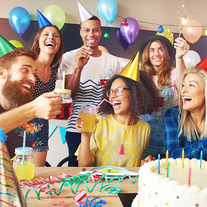Geosar 300 Pcs Birthday Party Hats Bulk Cone Metallic Foil Paper for Adults Kids Boys girls