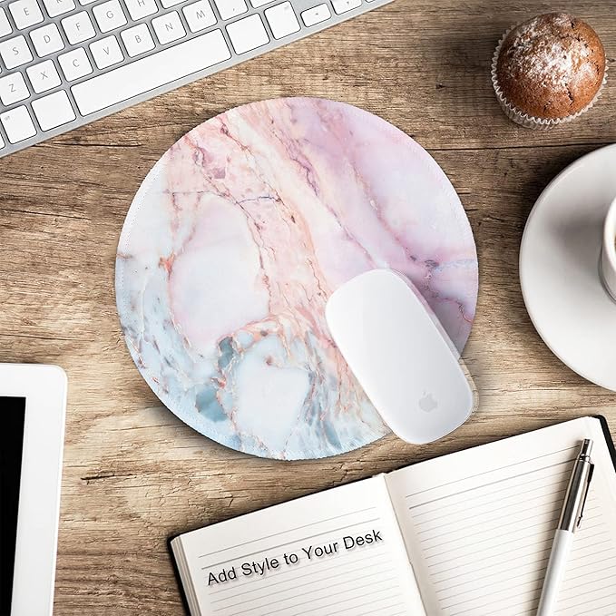 ITNRSIIET Marble Round Mouse Pad Pink Marble Customized Premium-Textured Washable Desktop Protection Mouse Mat with Non-Slip Rubber Base 7.87×7.87×0.12 inches, Pink Marble