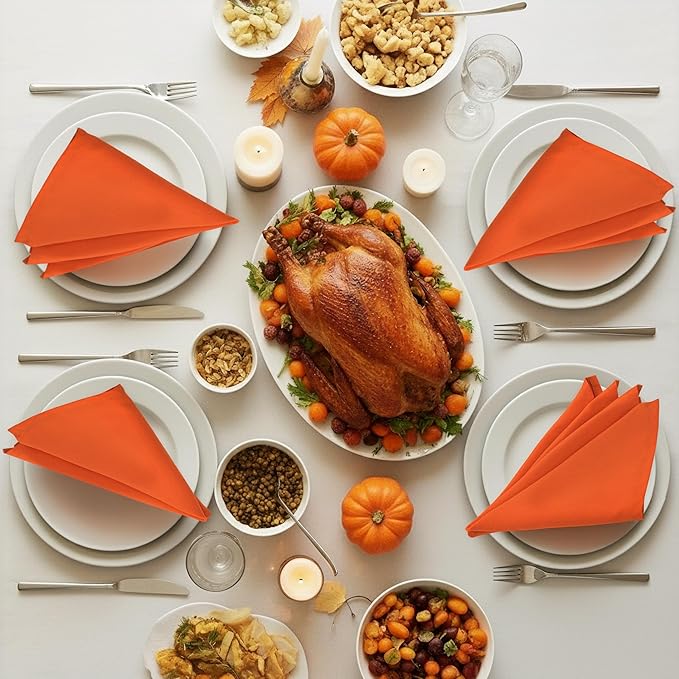 Utopia Home [24 Pack, Orange] Cloth Napkins 20x20 Inches, 100% Polyester Hemmed Edges, Washable and Reusable Ideal for Halloween, Thanksgiving, Parties, Weddings and Dinners