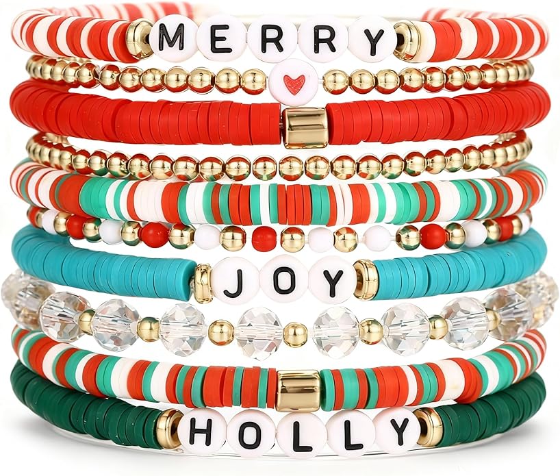 iF YOU 13pcs Heishi Clay Beaded Stretch Bracelets for Women, Boho Gold Surfer Stackable Bracelet Stacks White Brown Black Beach Jewelry