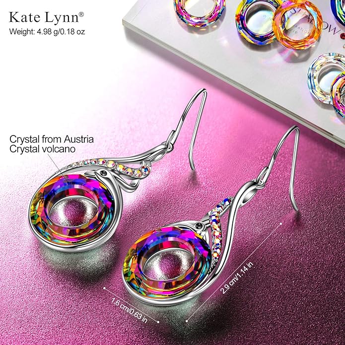 Kate Lynn "Rise From the Ashes" Phoenix Earrings, Sterling Silver Dangle Earrings with Crystals from Austria, Birthday Gift with Jewelry Box, Symbol of Luck and Renewal
