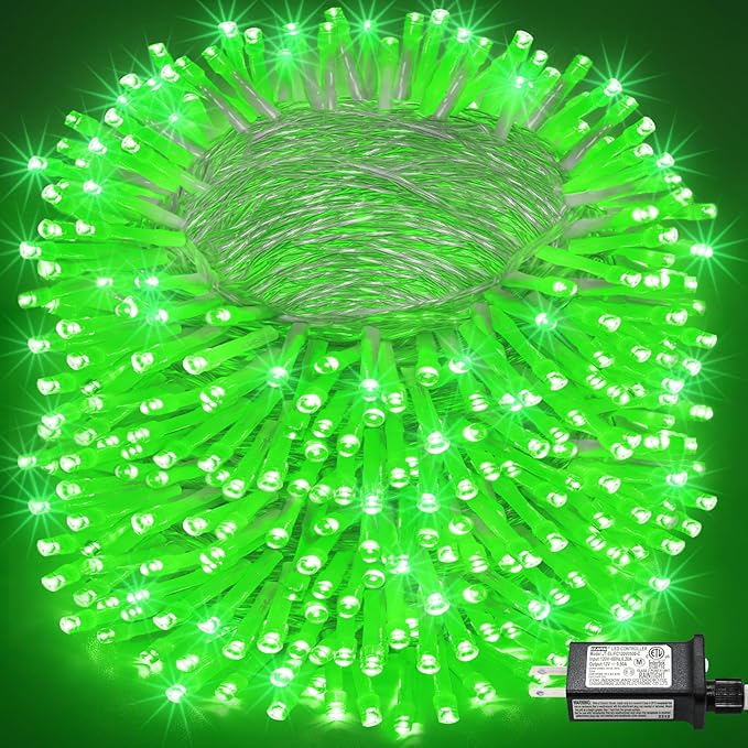 800 LED Christmas Lights Outdoor Indoor, String Lights for Outside with 8 Modes Waterproof, Plug in Twinkle Light Clear Wire for Home Tree, House, Garden, Party Decorations, Green