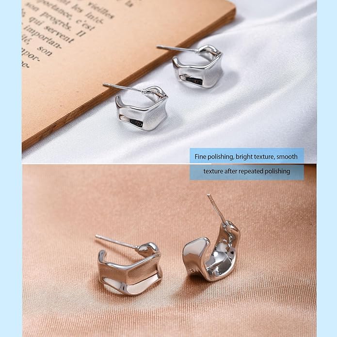 Chunky Gold Hoop Earrings for Women, 14K Gold/Silver Plated Statement Geometric Drop Dangle Earrings Trendy Knot Stud Hypoallergenic Fashionable Gift for Women