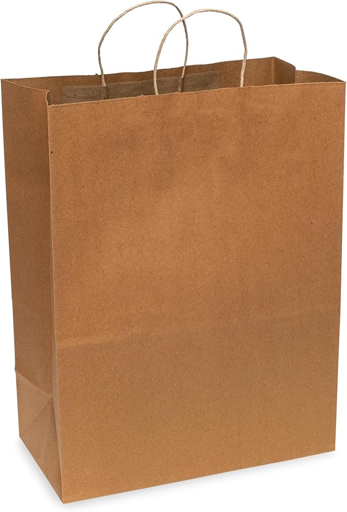 Prime Line Packaging Brown Paper Bags, Kraft Paper Bags with Handles for Shopping, Merchandise, Retail, Small Business, Bulk, 13x7x17, 50 Pack