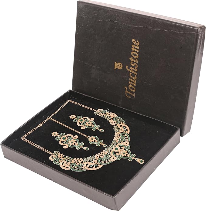 Touchstone Indian jewelry set for women bollywood gold jewellery wedding outfits necklace sets earrings bridal maang tikka fancy costume girls big desi accessories rhinestone in gold or silver tone