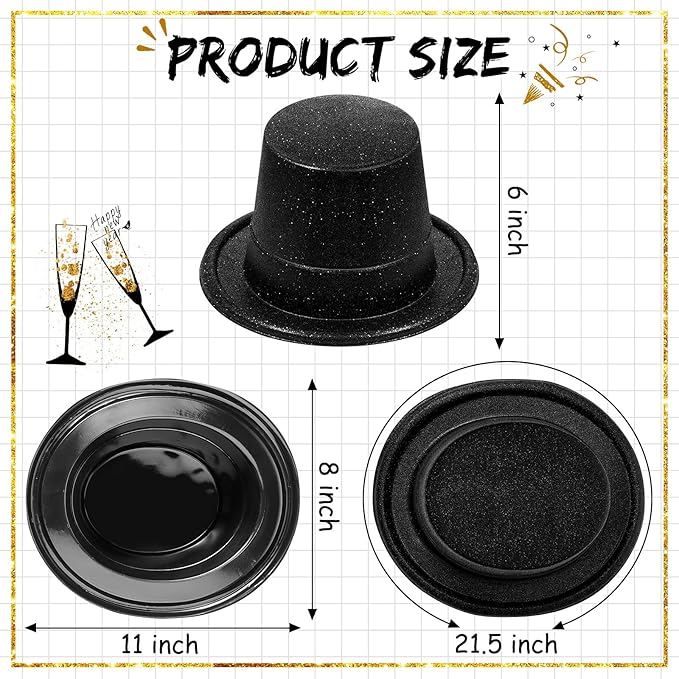Hillban 50 Pack Glitter Top Hats Bulk Happy New Year Shiny Magician Top Hat for Adults Costume Party