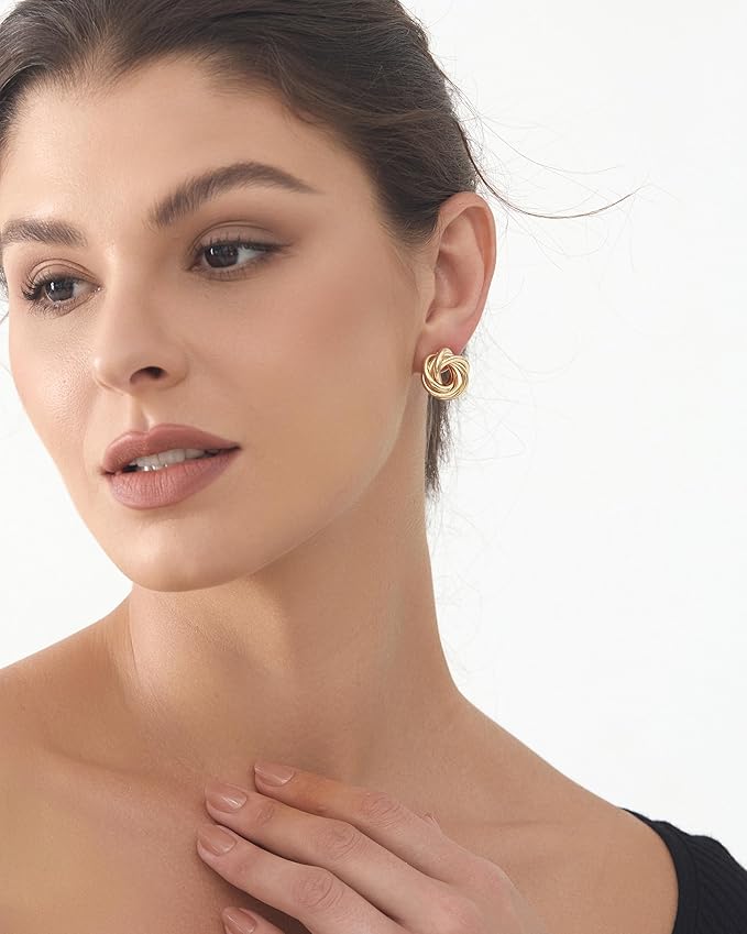 Chunky Knot Link Circle Earrings for Women Geometric Drop Dangle Earrings Studs Trendy