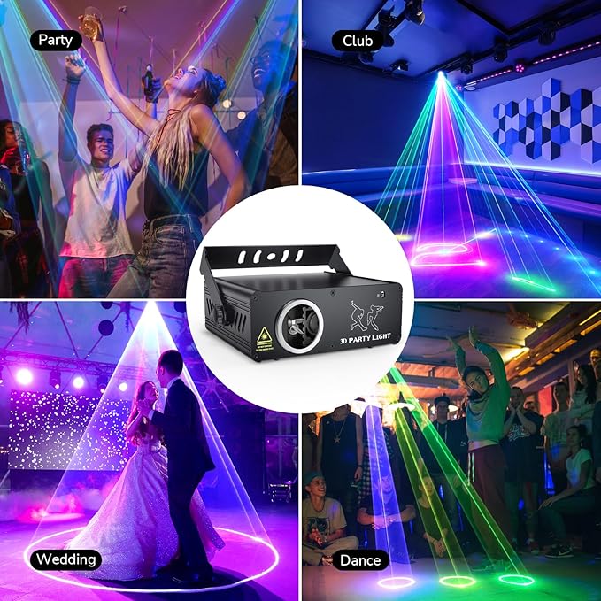 Ehaho DJ Laser Lights for Party, Hundreds of 3D Animation Laser Light Show Machine, DMX512 Music Sound Activated Laser Dance Light, RGB Beam Scanning Projector w/Remote Control for Indoor