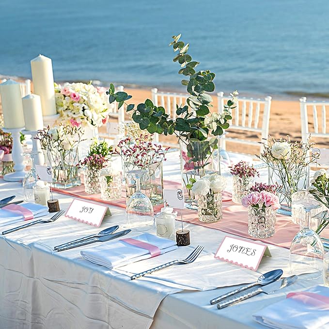 150 PCS Pink Scalloped Place Cards 2 x 3.5 Inch Blank Tented Place Card Name Cardstock Seat Assignment Label Card Reserved Table Signs Seating Signs for Birthday Party Wedding Setting