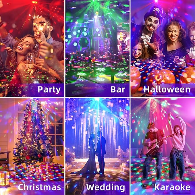 Disco Ball Light Laser Party Lights, Sound Activated Strobe & Dj Lighting with Remote, Stage Lights for Parties, Birthday, Wedding, Dance, Karaoke,KTV, Halloween & Christmas Decorations Gift