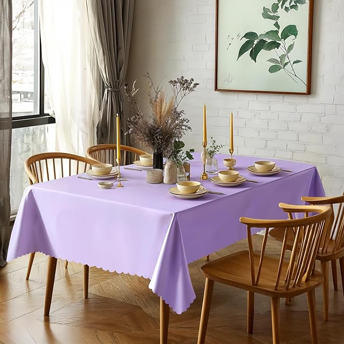 6 Pack Lavender Plastic Tablecloth, 54 X 108Inch Disposable Light Purple Scalloped Table Cloth Tables Waterproof Spring Table Cover for BBQ Picnic Baby Shower Birthday Wedding Garden Party Decor