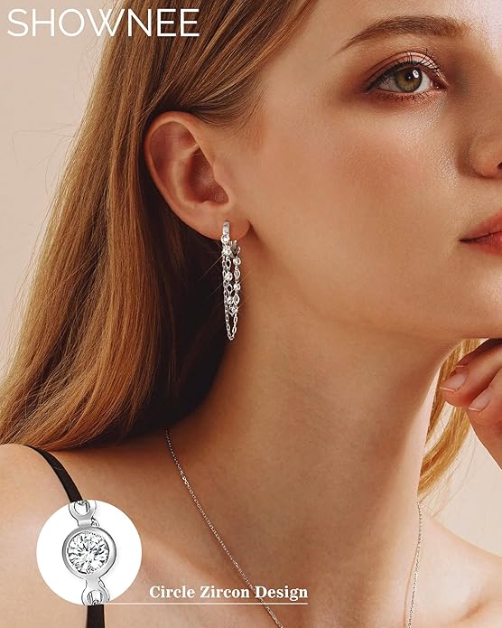 Tassel Chain Small Gold Hoop Dangle Earring For Women Huggie Earring Heart Star CZ 14K Gold Plated Fashion Jewelry Friendship Gift