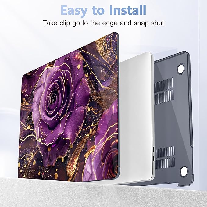 May Chen Case for MacBook Pro 13 inch M2 2023,2022,2021,2020 A2338 M1 A2251 A2289, Plastic Hard Shell Case for MacBook Pro 13" with Touch Bar Fits Touch ID, Purple Roses