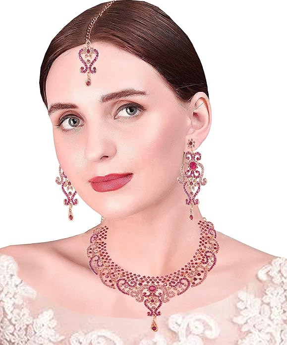 Touchstone Indian jewelry set for women bollywood gold jewellery wedding outfits necklace sets earrings bridal maang tikka fancy costume girls big desi accessories rhinestone in gold or silver tone