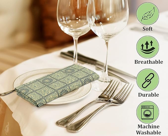 RUVANTI Cloth Napkins Set of 6 Cotton 100%, 18x18 Inches Napkins Cloth Washable, Soft, Absorbent. Cotton Napkins for Parties, Christmas, Thanksgiving, Weddings, Dinner Napkins Cloth - Floral Tiles
