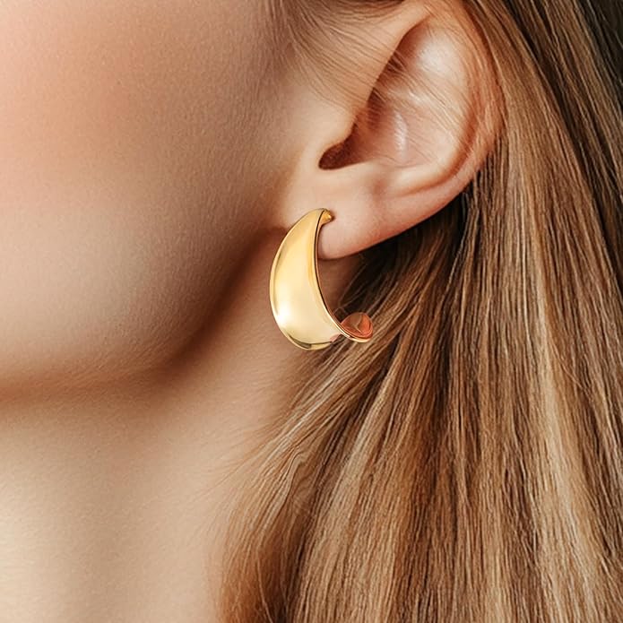 Big Chunky Gold Hoop Earrings for Women Trendy 14K Gold Plated Large Thick Gold Hoops