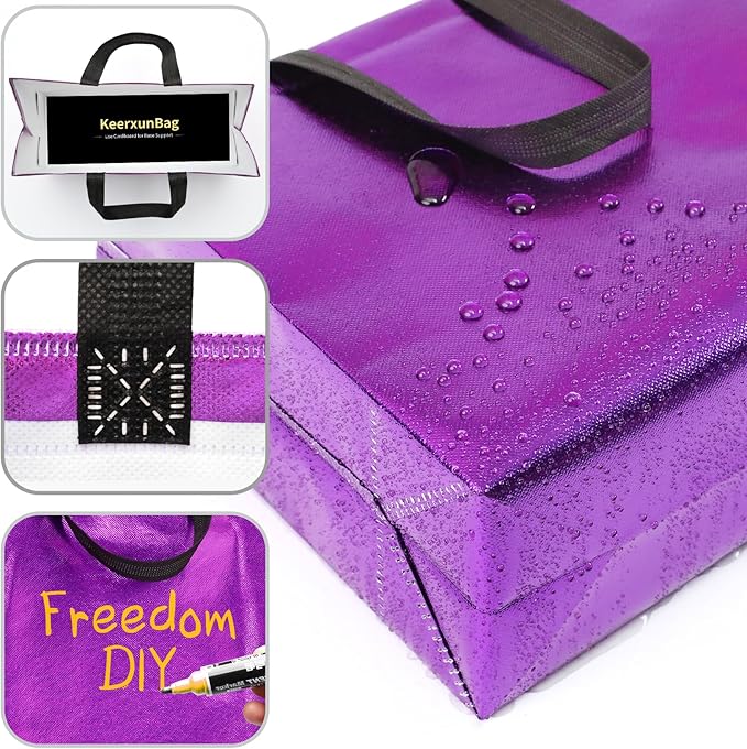 KeerxunBag 12Pcs Reusable Gift Bags（Includes Tissue Paper） Gift bag with handle Birthdays Parties Holidays Weddings Medium 13x5x11in Purple Gift Bags