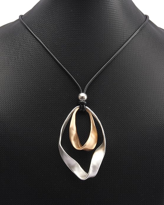 GelConnie Boho Necklaces for Women Vintage Silver Circles Long Pendant Necklace Cowgirl Sweater Necklace Adjustable Leather Choker Necklace for Women