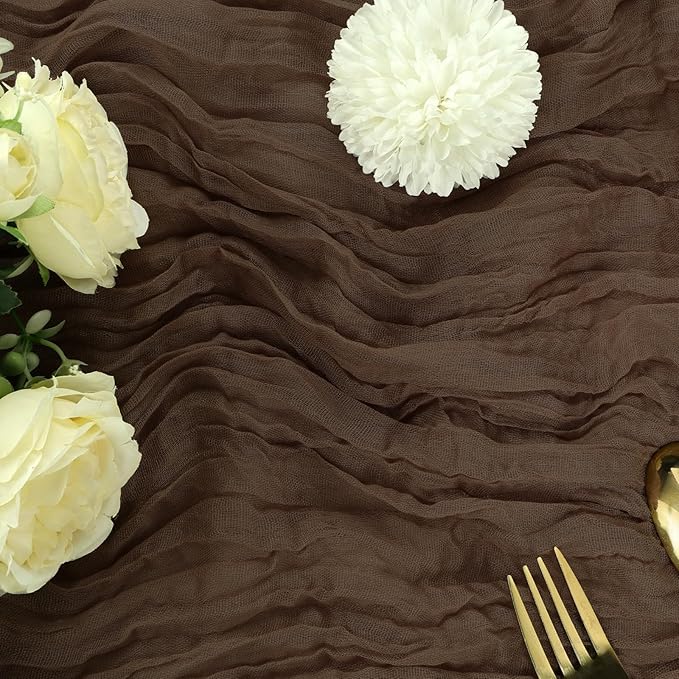 6 Pack Brown Cheesecloth Table Runner 10FT Boho Gauze Fabric Table Runner 35 x 120 Inch Rustic for Fall Thanksgiving Wedding Decor Baby Shower Party Boho Holiday Decoration