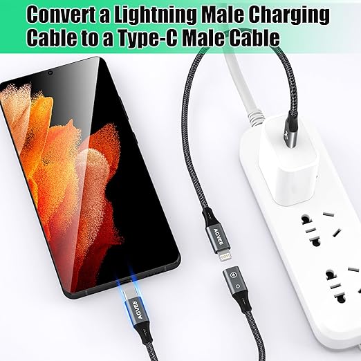 AGVEE 2 Pack 4 inch Lightning Female to USB C Male PD Adapter, 27W Fast Charger Charging Comverter for iPhone 15 16 Plus Pro Max Carplay, Samsung S25 S24 S23 S22, Not for Audio, Dark Gray