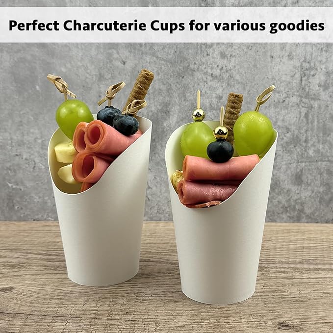 CAMKYDE 50 Pcs Disposable White Charcuterie Cups, 14oz French Fries Holder French Fry Cups for all Occasions (14oz, White)
