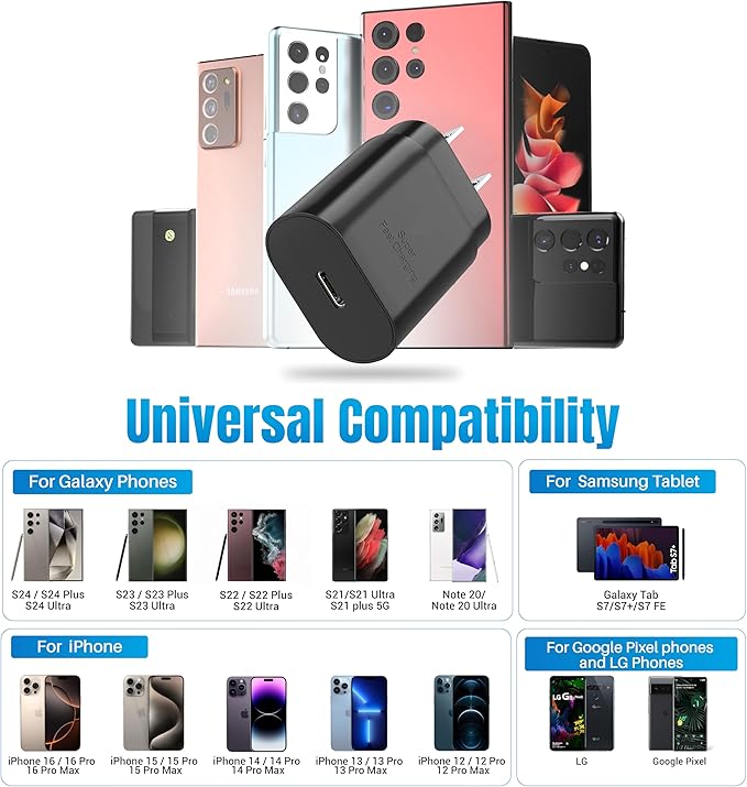 Phone 15 16 Charger, 30W Super Fast Charging, USB C Block Type C Cable Cord [ 6.6ft+10ft ] for iPhone iPhone 16,16 Plus,16 Pro,16 Pro Max, iPhone15, iPad Pro 12.9/11, Galaxy S24,S23,S22,S21-2Pack