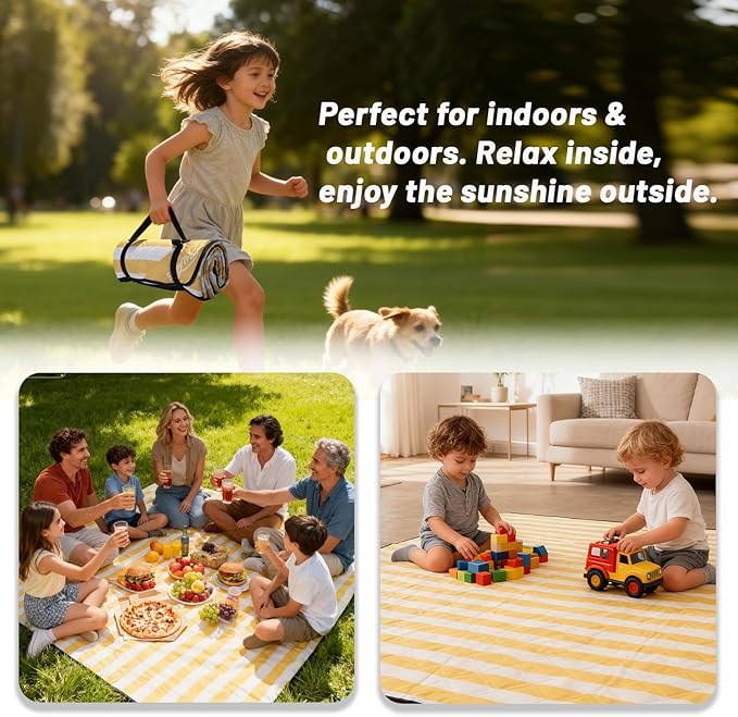 Extra Large Picnic Blanket 80"x80" – Waterproof Outdoor Mat for Beach, Park, Grass, Lawn, Camping, Sandproof & Foldable, Perfect Wedding Registry Gift, Portable Rug for Family Picnics