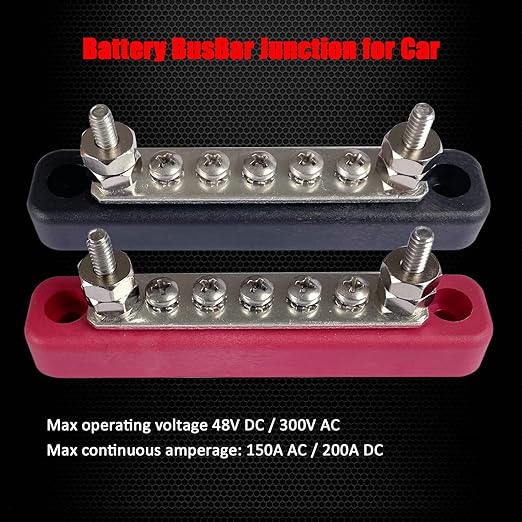 2 x #10 (M5) Studs Power Distribution Block with 5 x #8 (M4) Screws, Ampper 4.2" Bus Bar 12V Power Distribution Terminal Block Battery Busbar for Car Audio Solar (Red & Black)