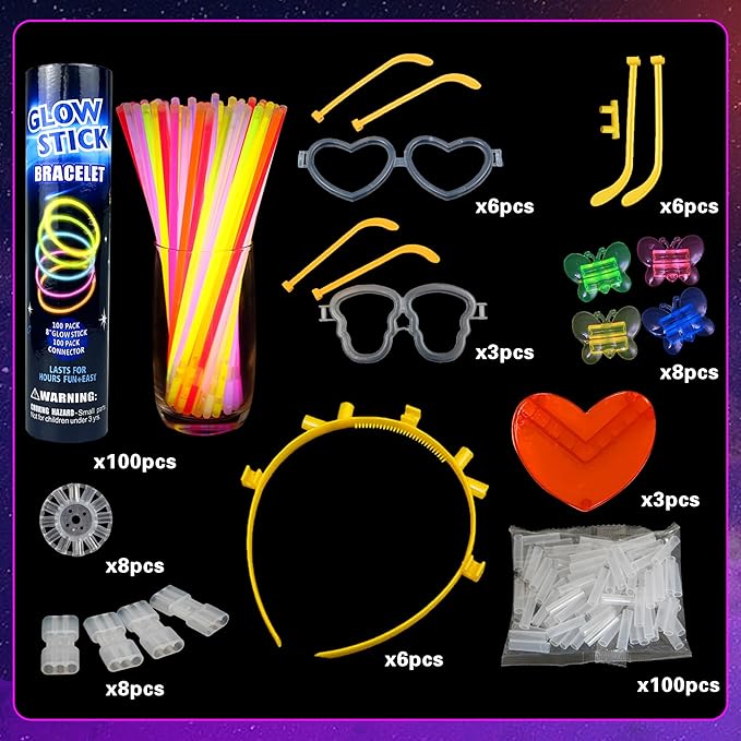 248 PCS Glow Sticks Bulk Party Favors Glow in the Dark Party Supplies DIY Necklaces Glasses Bracelets Headband for Wedding Camping Birthday Decoration