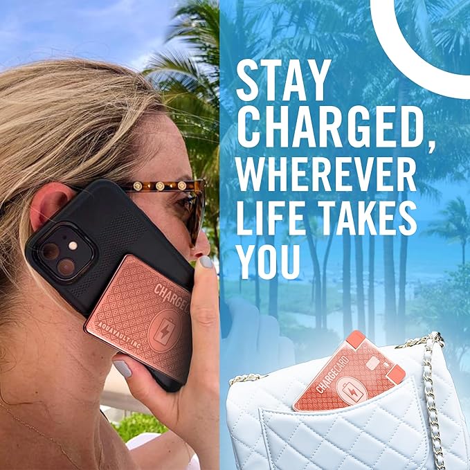 AquaVault ChargeCard – Ultra Slim Emergency Power Bank (2300mAh) – Fits in Wallet – USB-C & Micro-USB – Durable Steel Body – Flight-Safe Pocket Charger for iPhone 16/15/14/13/12, Android - (Rose Gold)