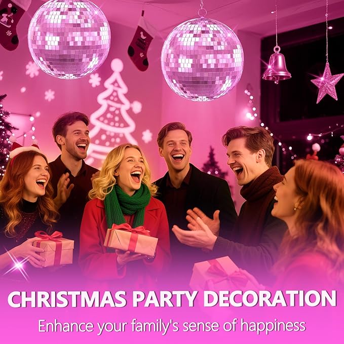Classic Mirror Ball for Disco, 12"/16"/20" Mirror Disco Ball with Hanging Ring for DJ Club Party Live Wedding Stage Lighting Home Decor Pink 16inch