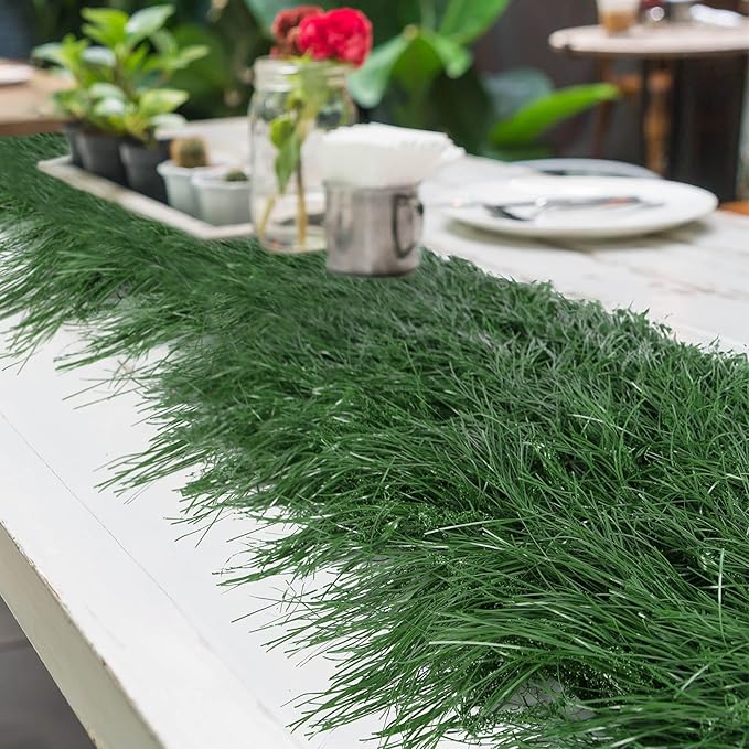 XLX TURF Green Thatch Grass Table Runner 13" x 144", Faux Lawn Table Centerpiece Decor for Tropical Summer Party, Wild One Birthday, Dining, Baby Shower, Wedding