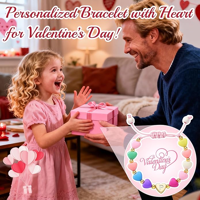 Valentines Day Gifts for Kids Women Girls, Initial Heart Bracelets for Teen Girls Young Women Bulk, Cute Preppy Letter A-Z Charm Bracelet, Personalized Happy 3-18 Year Old Birthday Gifts for Daughter, Lover, Sisters, Toddler