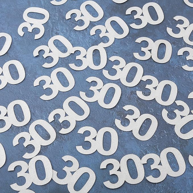30th Happy Birthday Confetti Decorations - Silver Glitter Number 30 Party Decorations, Wedding Anniversary Party Table Decorations
