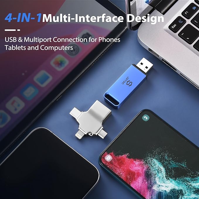 Multiport-Photo-Stick 128GB Automatic Photo & Video Backup for iPhone iPad, Android, PC, Mac | Backup USB Flash Drive with Smart Duplicate Detection | Easy Photo Backup & Transfer Device Memory-Stick