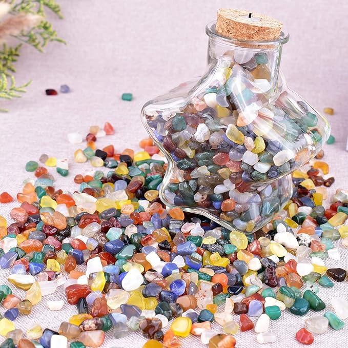 Polished Colorful Agate Crystal Chips 200 Pcs - 0.3" 10 oz Tumbled Stone Chips Crushed Sea Glass Stones Healing Reiki Crystal Making Home Decoration