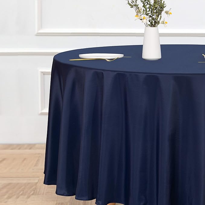 sancua Round Tablecloth - 120 Inch - Water Resistant Spill Proof Washable Polyester Table Cloth Decorative Fabric Table Cover for Dining Tables, Buffet Parties and Camping, Navy