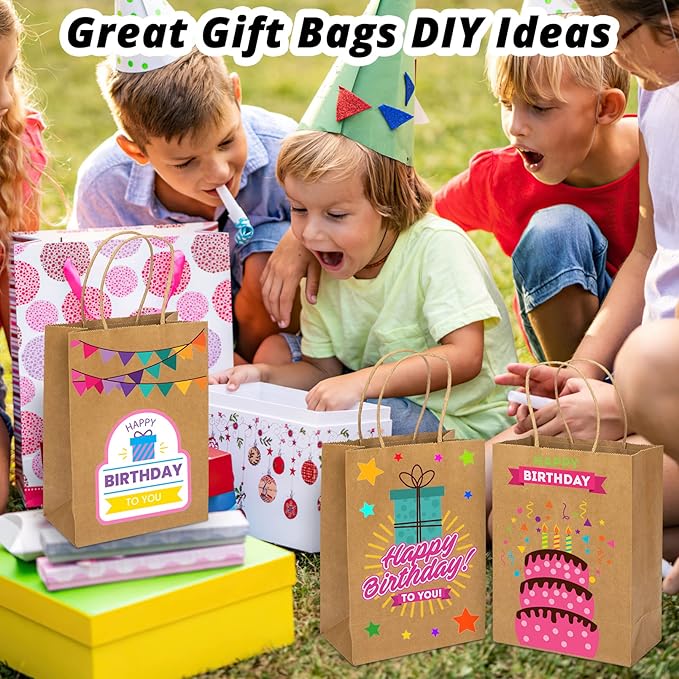 100 Pack Small Brown Kraft Gift Bags with Handles, 5.9x3.15x8.26 inch, Bulk for Birthday Party Favors