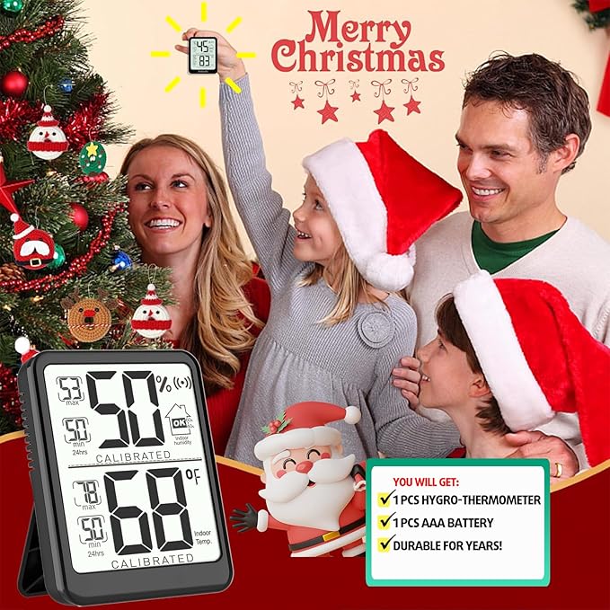 Antonki Room Thermometer, Digital Small Hygrometer Indoor Thermometer Humidity Gauge, Temperature Humidity Meter with Max/Min Record Monitor Sensor for Home, Plants - Battery Included