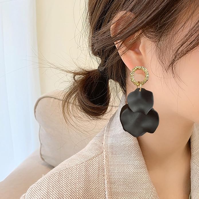 Anmpab Statement Matte Rose Flower Petal Stud Earrings for Women Dangly Floral Petal Earrings Jewelry Accessories Romantic Gifts for Her Women