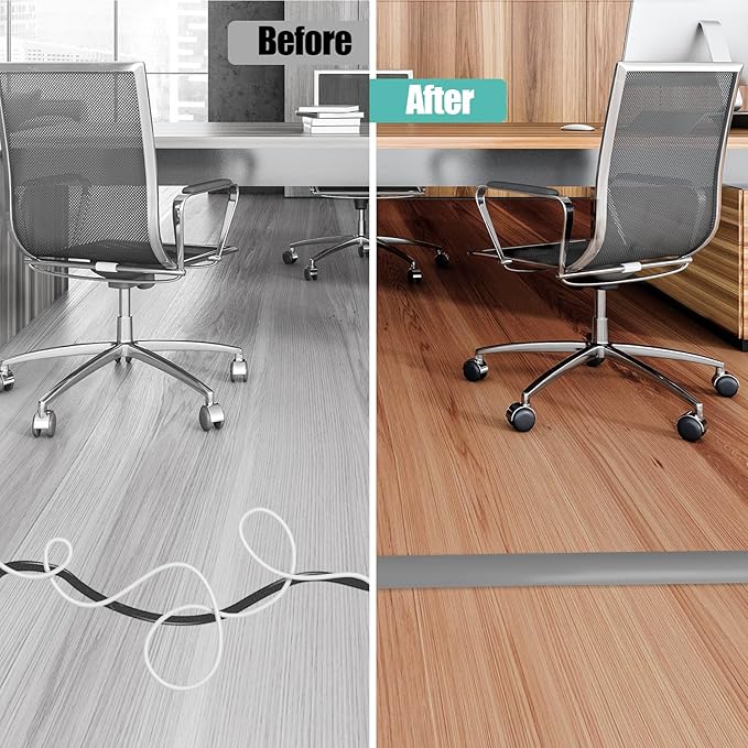 Floor Cord Cover Cavity 0.8"x0.37" Self Adhesive Cord Hider, 3.3FT Low Profile Cable Management, Extension Strip Protector for Wires, Prevent Cable Trips for Offices, Gyms, Exhibitions (Gray)