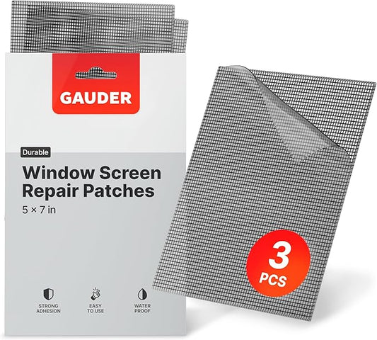 GAUDER Fly Screen Repair Patches - Insect Screen Repair Set Made from Fiberglass Self-Adhesive - for Door, Porch and Window (3 Patches - 5" x 7")