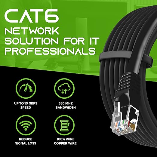 GEARit Cat 6 Ethernet Cable Pack - 100-Pack 0.5 ft Cat6 Ethernet Patch Cables | RJ45 Network Patch Cable, 10 Gbps Snagless Gold-Plated Connectors - Ethernet Cable Cat 6 for PC, TV, Router - Black