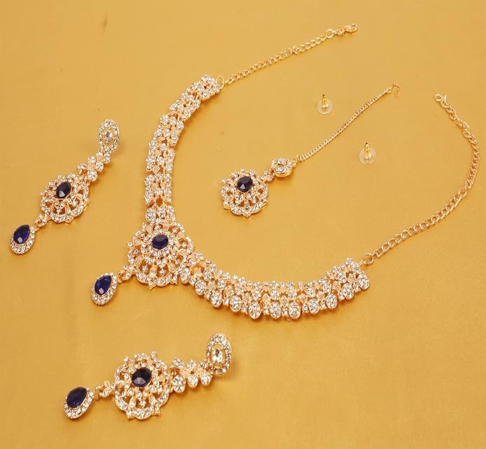 Touchstone Indian jewelry sets for women gold wedding tikka necklace set guest costume fancy bridal jewellery rhinestone crystal elegant formal prom evening wear dainty accessories