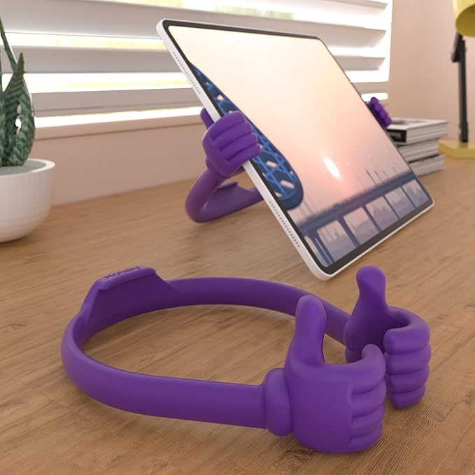 Honsky Thumbs Up 2 Pack Tablet Stand - Compatible with iPad, Samsung Galaxy Tabs, iPhone Pro Max - Universal Cute, Purple/Yellow