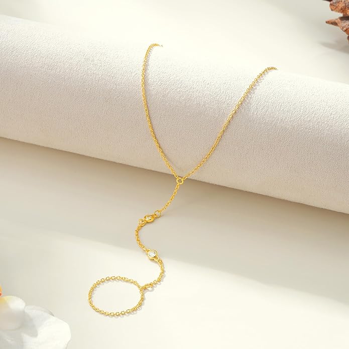 Gold Hand Chain for Women - Adjustable 14K Gold Plated Dainty Ring Bracelet Hand Chain Trendy Finger Ring Bracelet Hand Chains Stack Summer Jewelry for Women