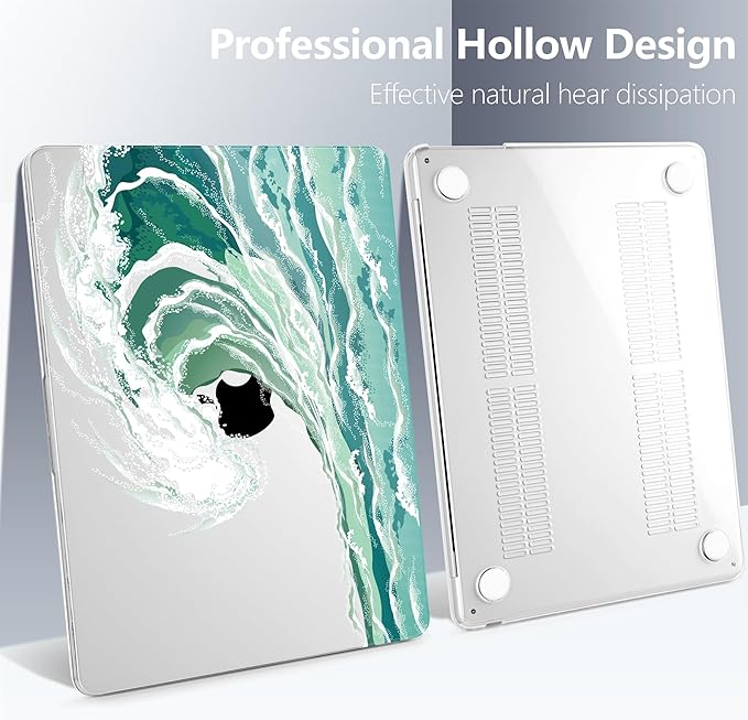 Batianda Premium Case for New MacBook Air 15 inch 2025 M4 2024 2023 with M3 M2 Chip Model A3241/A3114/A2941, Designed Protective Plastic Hardshell & Keyboard Cover & Screen Protector, Waves