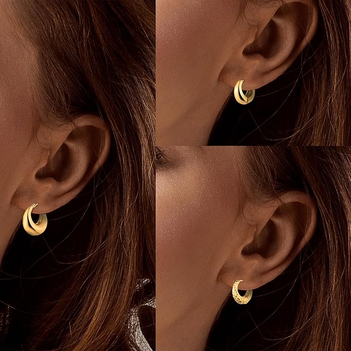 Wgoud 6 Pairs Gold Hoop Earrings Set for Women, 14K Gold Plated Hypoallergenic Lightweight Chunky Open Huggie Hoops Earrings Jewelry for Gifts.