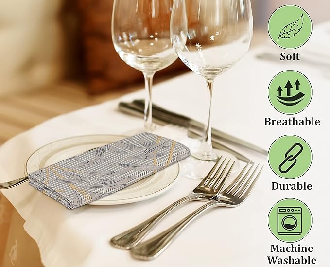 RUVANTI Cloth Napkins Set of 6 Cotton 100%, 18x18 Inches Napkins Cloth Washable, Soft, Absorbent. Cotton Napkins for Parties, Christmas, Thanksgiving, Weddings, Dinner Napkins Cloth - Leafy